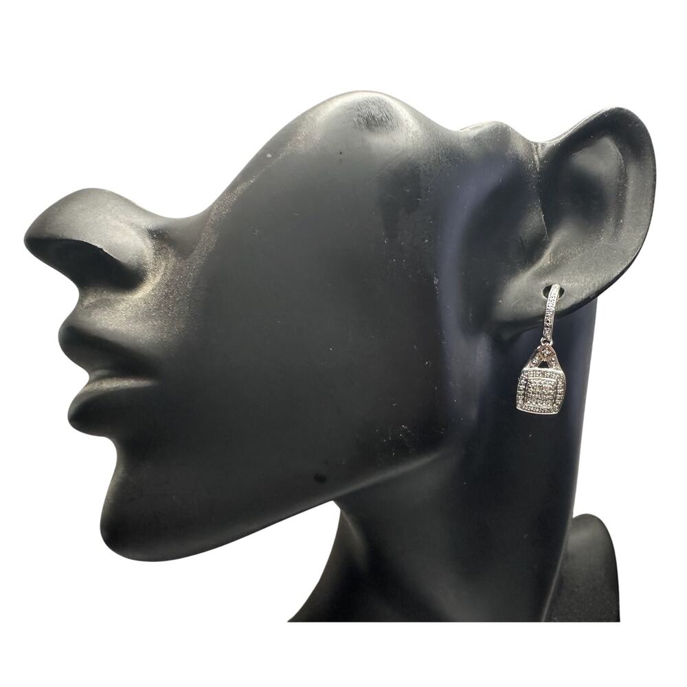 1/4 Carat Diamond Cushion Cut Dangle Earrings -Rhodium Plated Brass